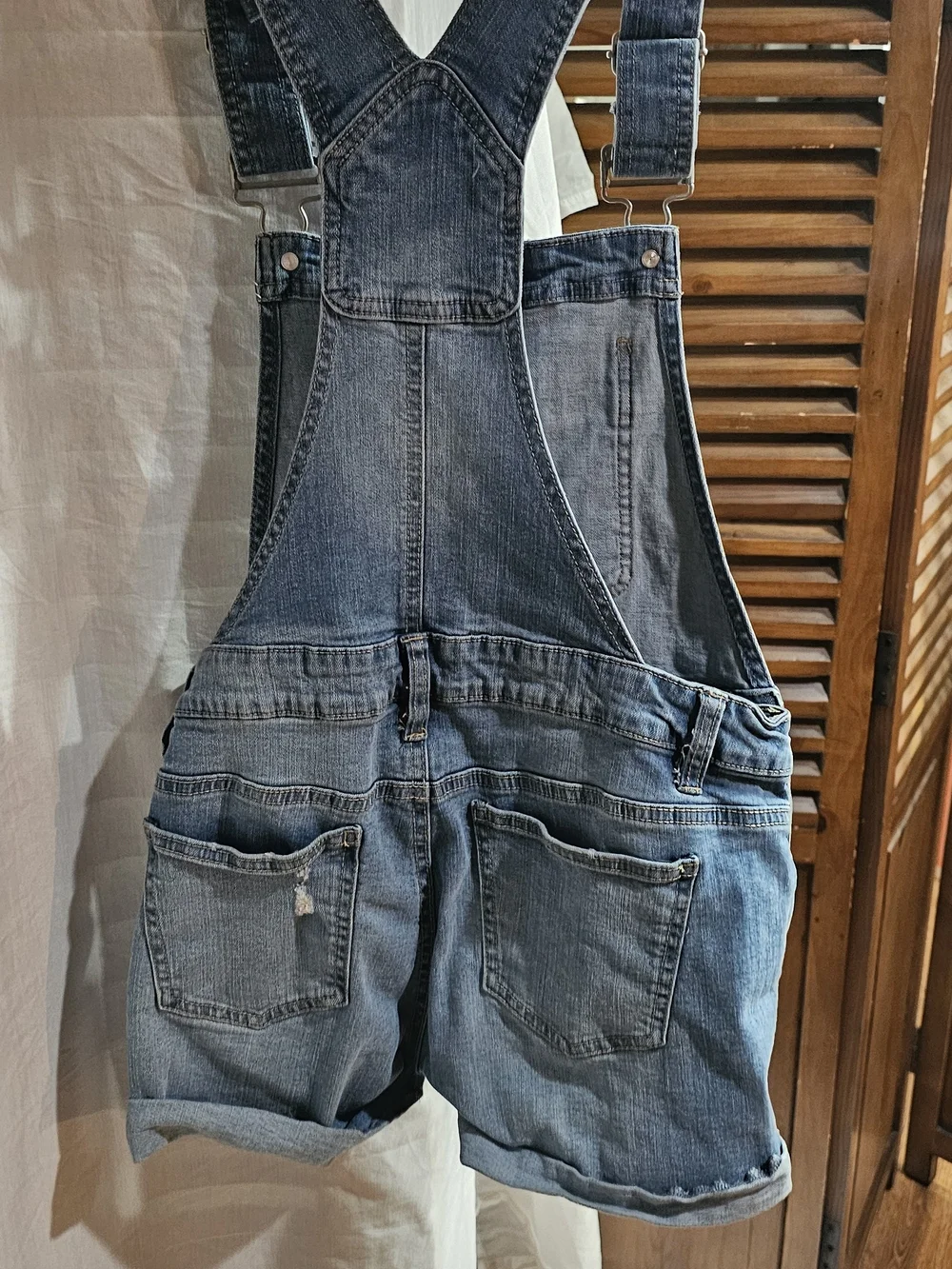 Blue Spice Light Blue Distressed Denim Short Overalls Bibs Size 5 Woman/juniors.